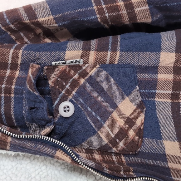 VTG Y2K 90s Silver Point Blue Red Plaid Sherpa Lined Jacket **Broken Zipper** - Picture 4 of 7